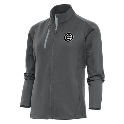 Women's Antigua Charcoal Chicago Cubs Brushed Metallic Generation Full-Zip Jacket