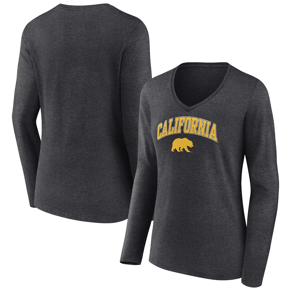 Women's Charcoal Cal Bears Campus Long Sleeve V-Neck T-Shirt