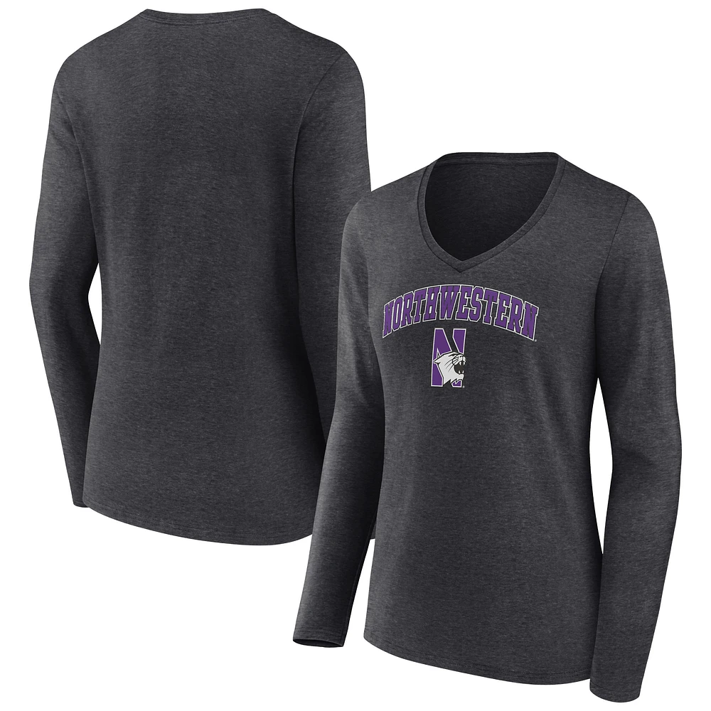 Women's Charcoal Northwestern Wildcats Campus Long Sleeve V-Neck T-Shirt