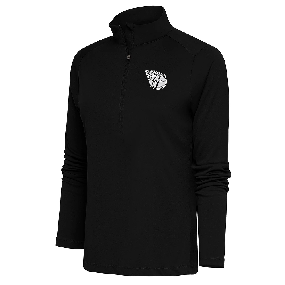 Women's Antigua Cleveland Guardians Brushed Metallic Tribute Half-Zip Pullover Top
