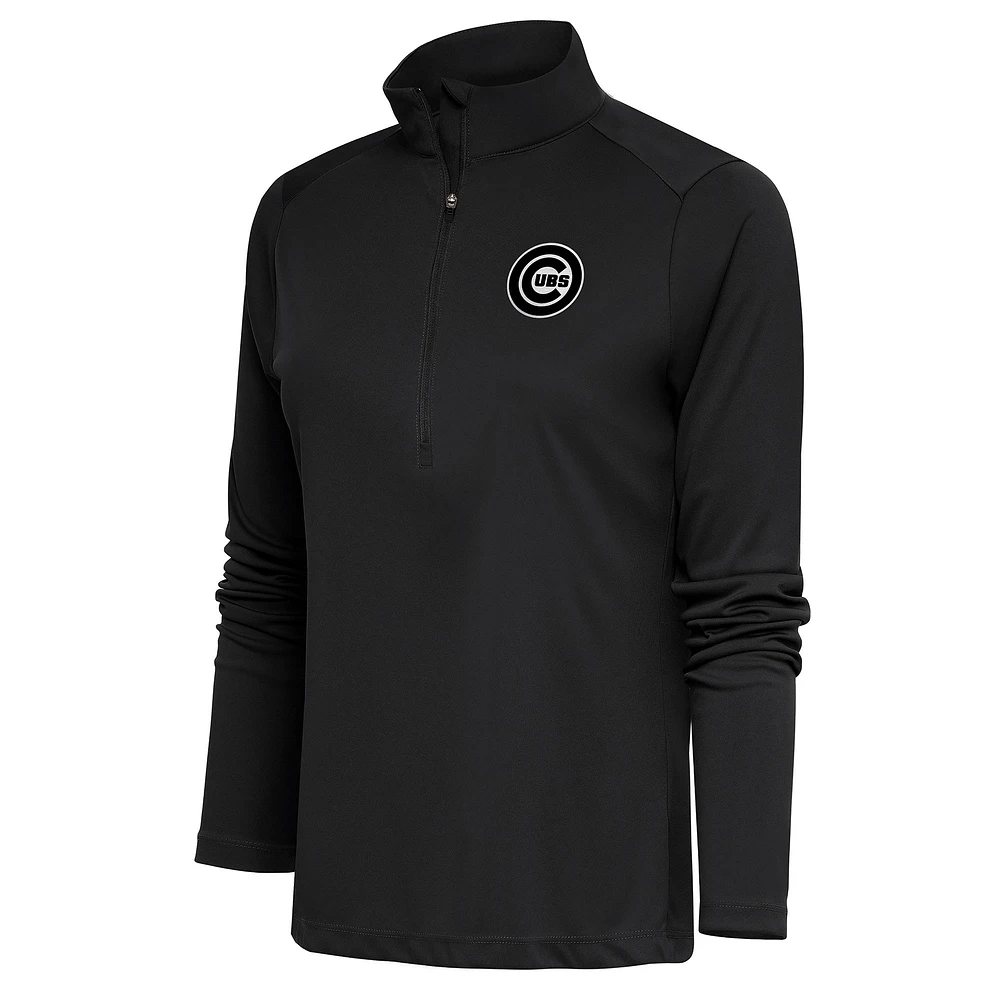 Women's Antigua Gray Chicago Cubs Brushed Metallic Tribute Half-Zip Pullover Top