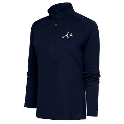 Women's Antigua Navy Atlanta Braves Brushed Metallic Tribute Half-Zip Pullover Top