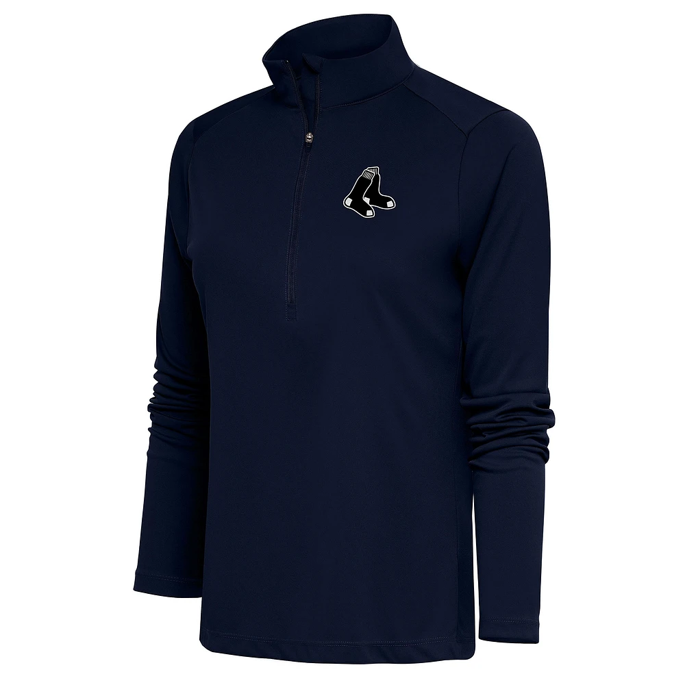 Women's Antigua Navy Boston Red Sox Brushed Metallic Tribute Half-Zip Pullover Top