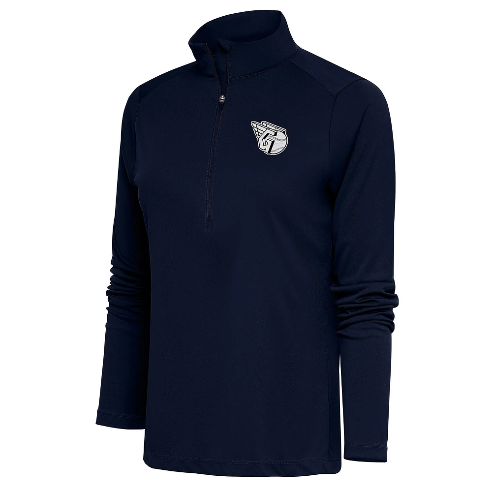 Women's Antigua Navy Cleveland Guardians Brushed Metallic Tribute Half-Zip Pullover Top