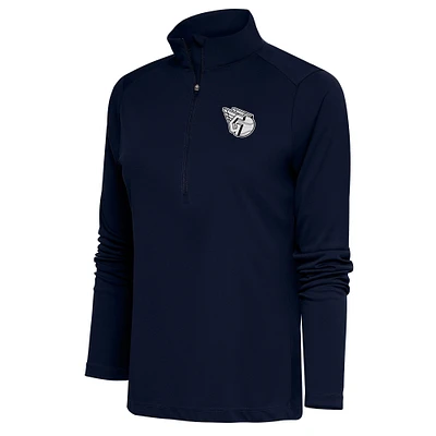 Women's Antigua Navy Cleveland Guardians Brushed Metallic Tribute Half-Zip Pullover Top
