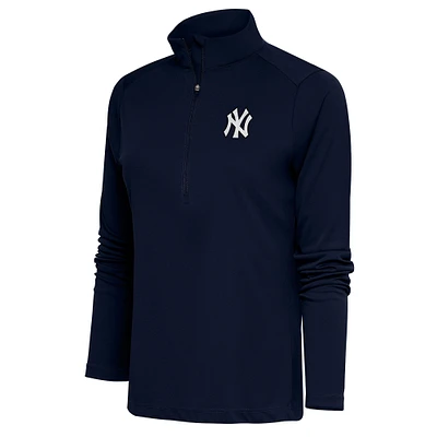 Women's Antigua Navy New York Yankees Brushed Metallic Tribute Half-Zip Pullover Top
