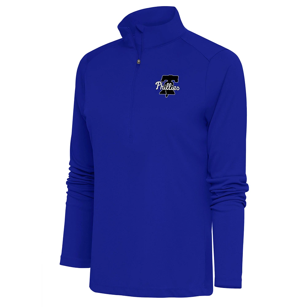 Women's Antigua Royal Philadelphia Phillies Brushed Metallic Tribute Half-Zip Pullover Top