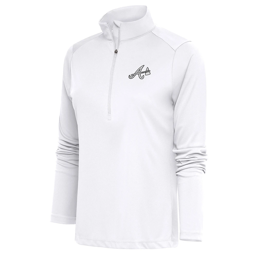 Women's Antigua Atlanta Braves Brushed Metallic Tribute Half-Zip Pullover Top