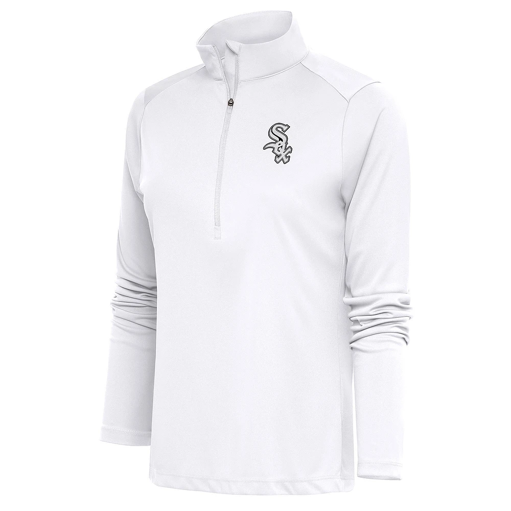Women's Antigua White Chicago Sox Brushed Metallic Tribute Half-Zip Pullover Top
