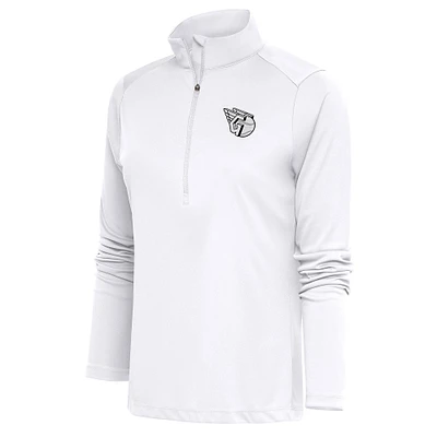 Women's Antigua Cleveland Guardians Brushed Metallic Tribute Half-Zip Pullover Top