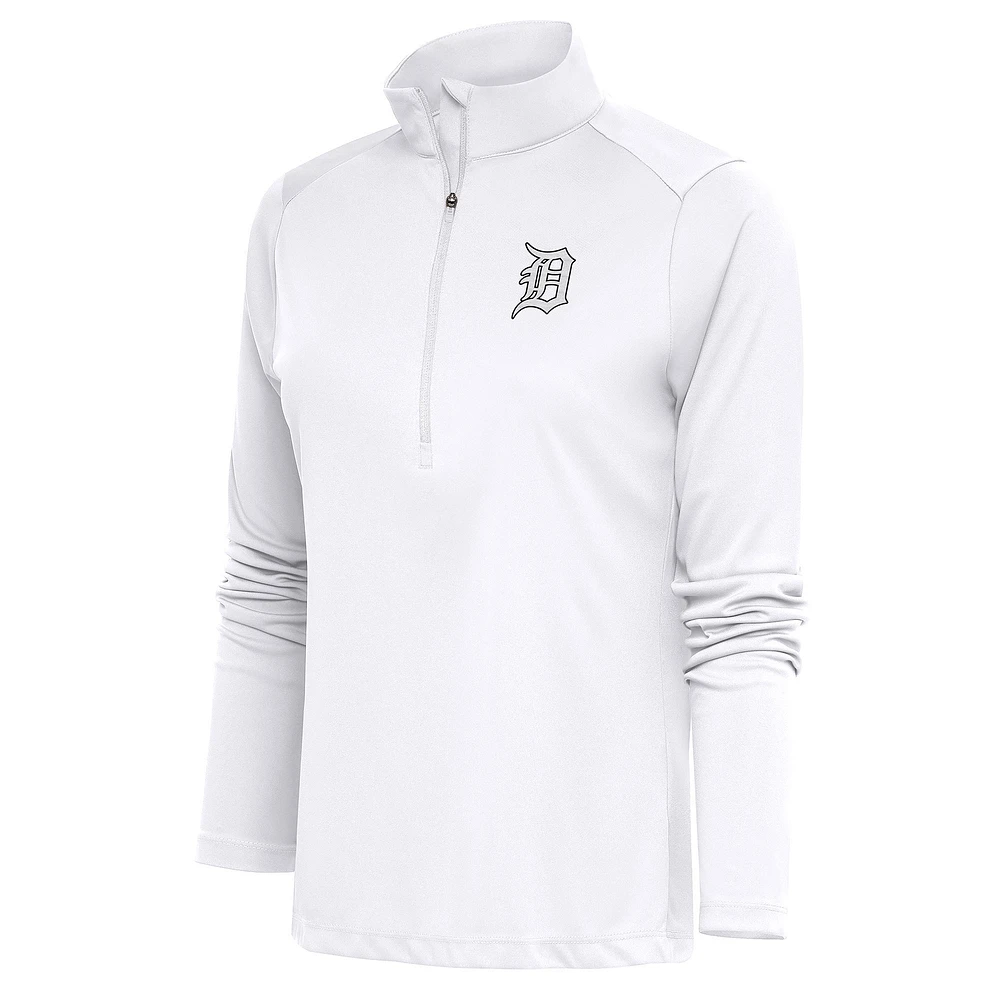 Women's Antigua Detroit Tigers Brushed Metallic Tribute Half-Zip Pullover Top