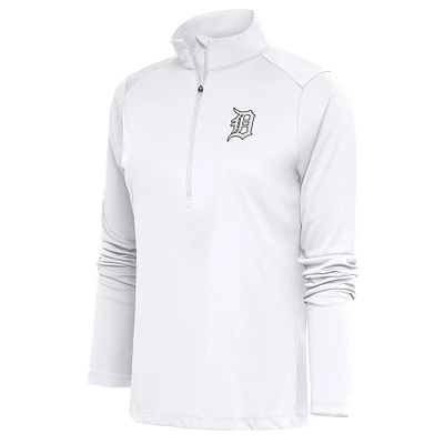 Women's Antigua Detroit Tigers Brushed Metallic Tribute Half-Zip Pullover Top