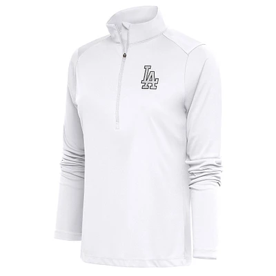 Women's Antigua Los Angeles Dodgers Brushed Metallic Tribute Half-Zip Pullover Top