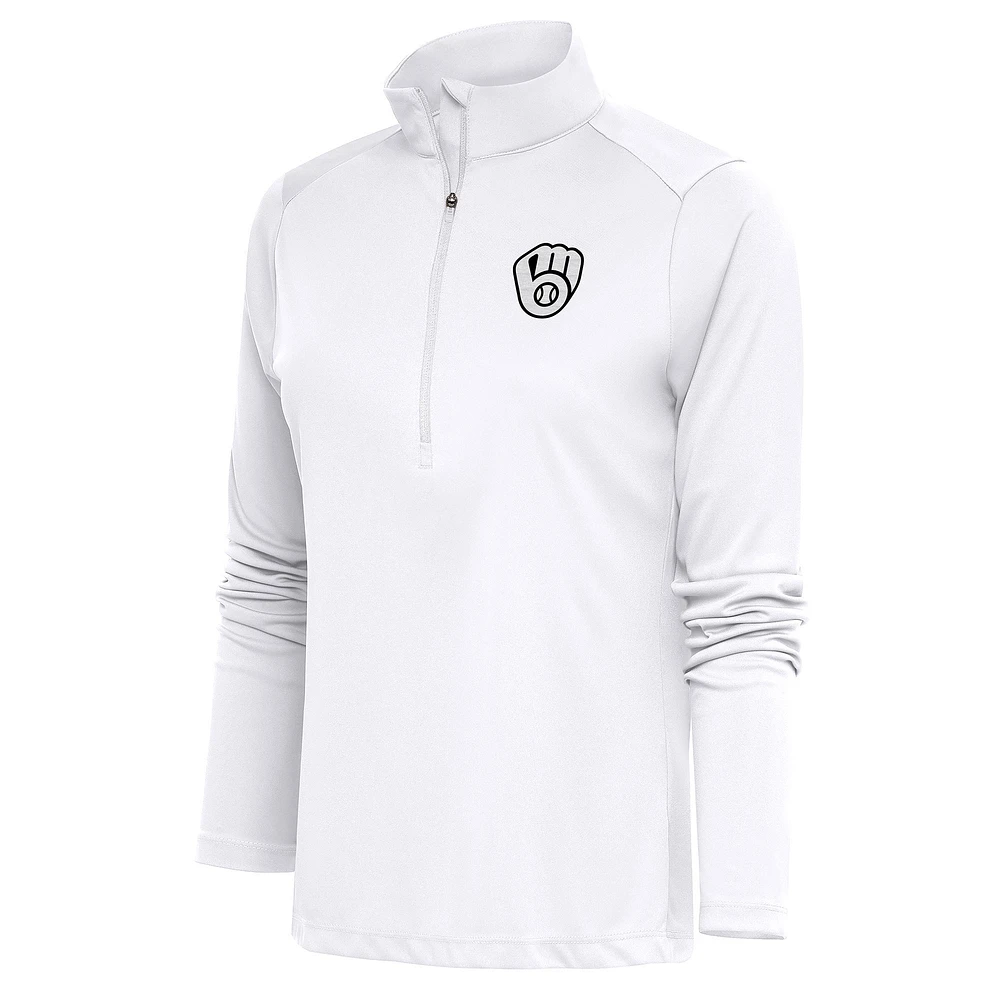 Women's Antigua Milwaukee Brewers Brushed Metallic Tribute Half-Zip Pullover Top