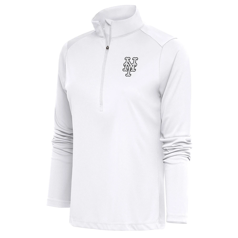 Women's Antigua New York Mets Brushed Metallic Tribute Half-Zip Pullover Top