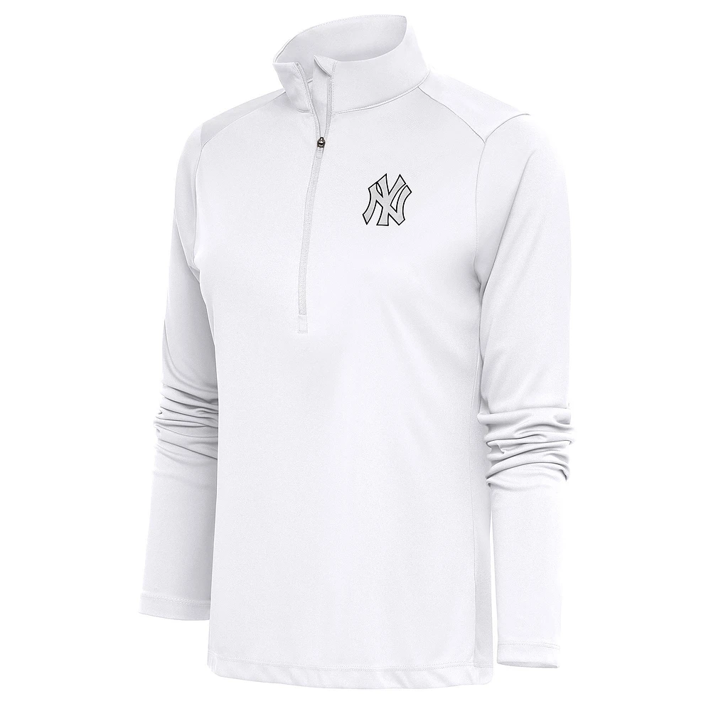 Women's Antigua New York Yankees Brushed Metallic Tribute Half-Zip Pullover Top