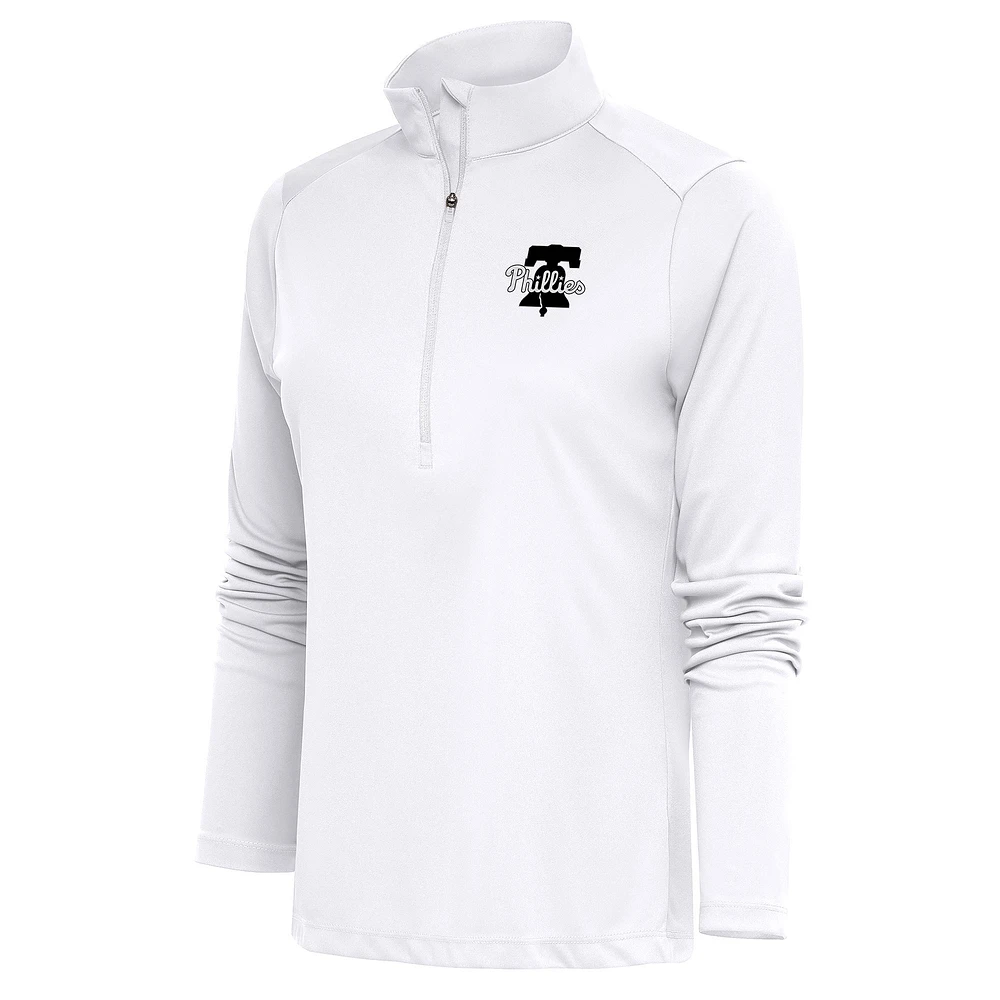 Women's Antigua Philadelphia Phillies Brushed Metallic Tribute Half-Zip Pullover Top