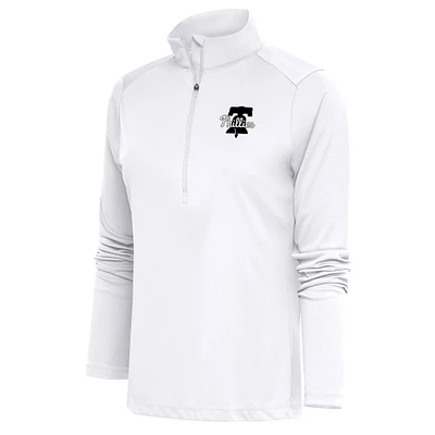 Women's Antigua Philadelphia Phillies Brushed Metallic Tribute Half-Zip Pullover Top