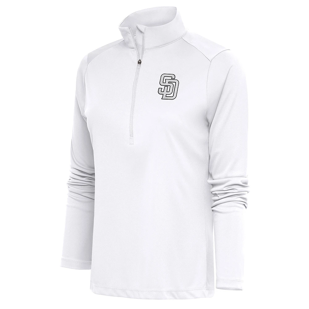 Women's Antigua San Diego Padres Brushed Metallic Tribute Half-Zip Pullover Top