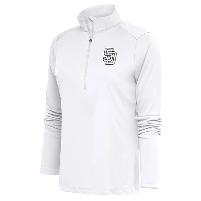 Women's Antigua San Diego Padres Brushed Metallic Tribute Half-Zip Pullover Top