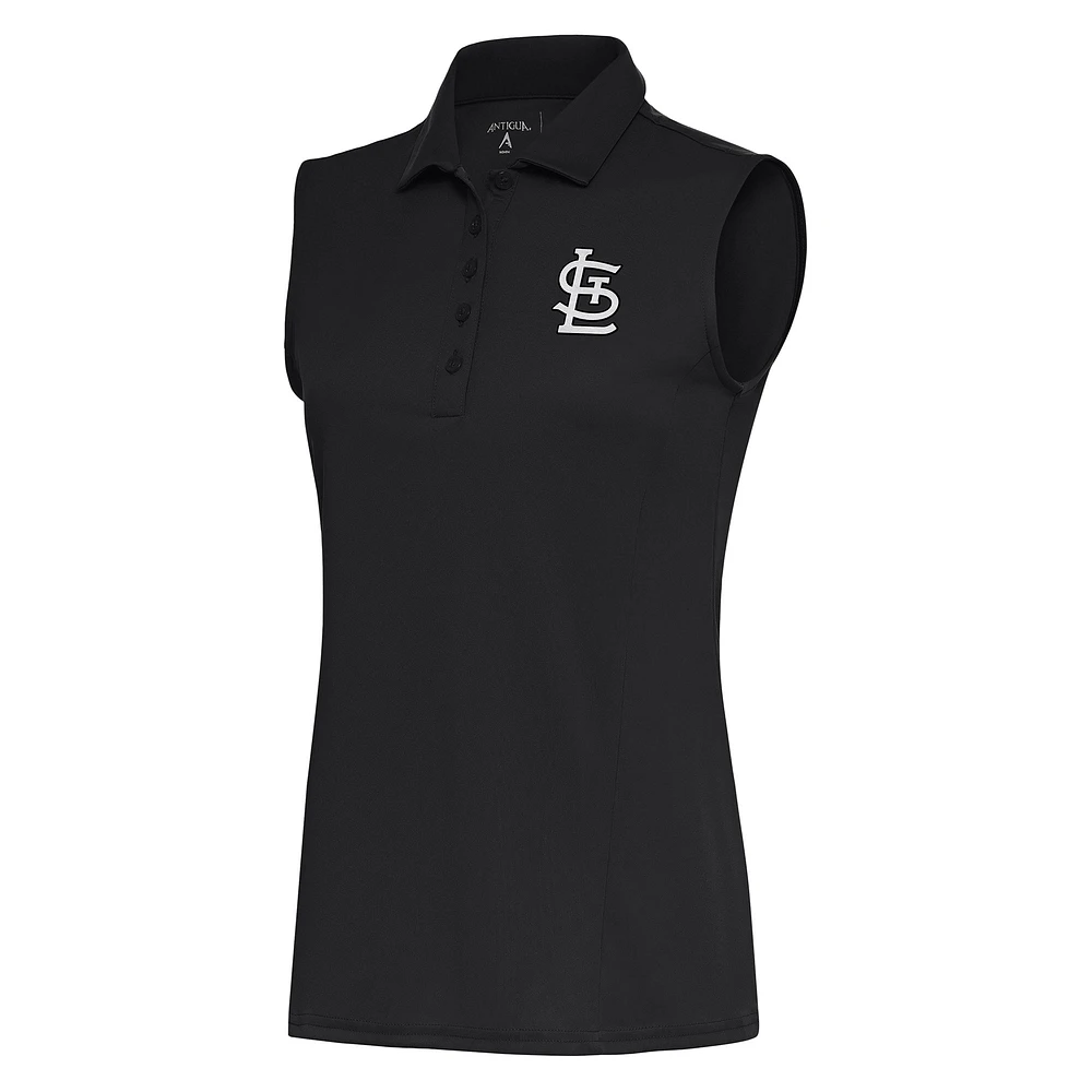 Women's Antigua Gray St. Louis Cardinals Brushed Metallic Sleeveless Tribute Polo