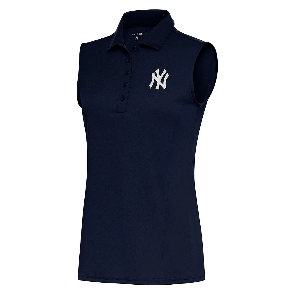 Women's Antigua Navy New York Yankees Brushed Metallic Sleeveless Tribute Polo