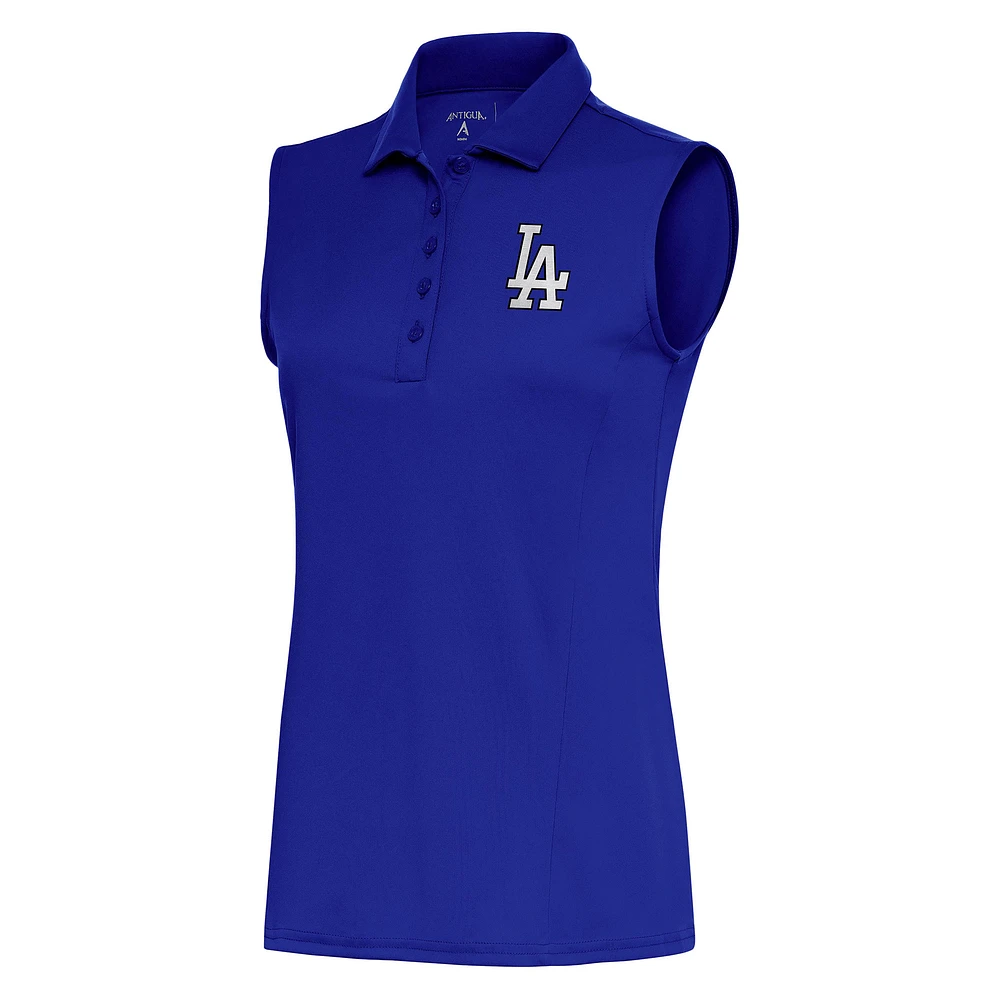 Women's Antigua Royal Los Angeles Dodgers Brushed Metallic Sleeveless Tribute Polo