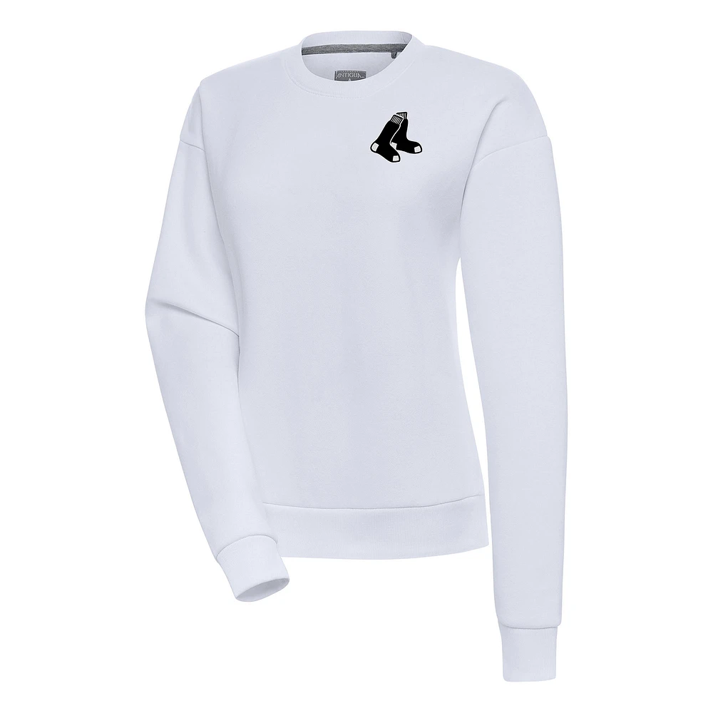 Women's Antigua White Boston Red Sox Brushed Metallic Victory Pullover Sweatshirt