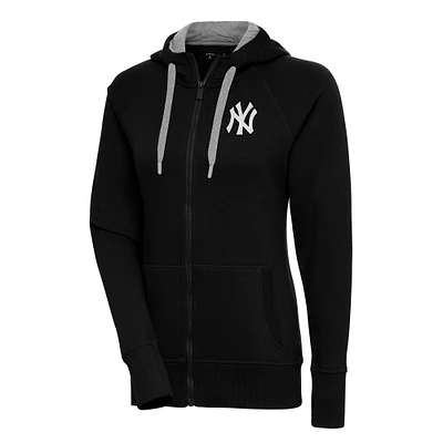 Women's Antigua Black New York Yankees Brushed Metallic Victory Full-Zip Hoodie