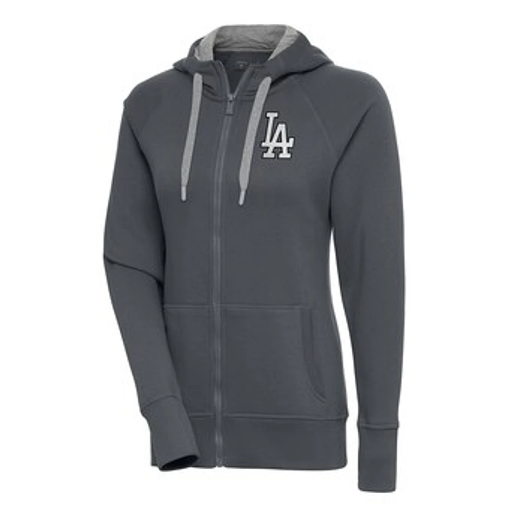 Women's Antigua Charcoal Los Angeles Dodgers Brushed Metallic Victory Full-Zip Hoodie