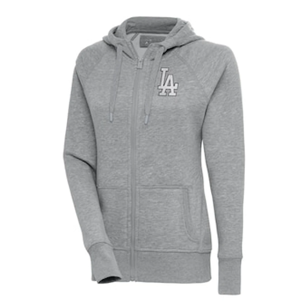 Women's Antigua Heather Gray Los Angeles Dodgers Brushed Metallic Victory Full-Zip Hoodie