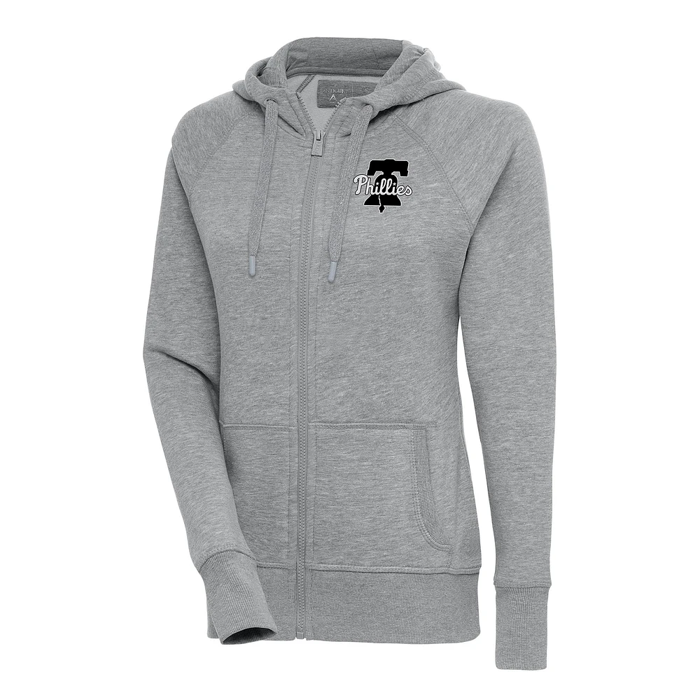 Women's Antigua Heather Gray Philadelphia Phillies Brushed Metallic Victory Full-Zip Hoodie