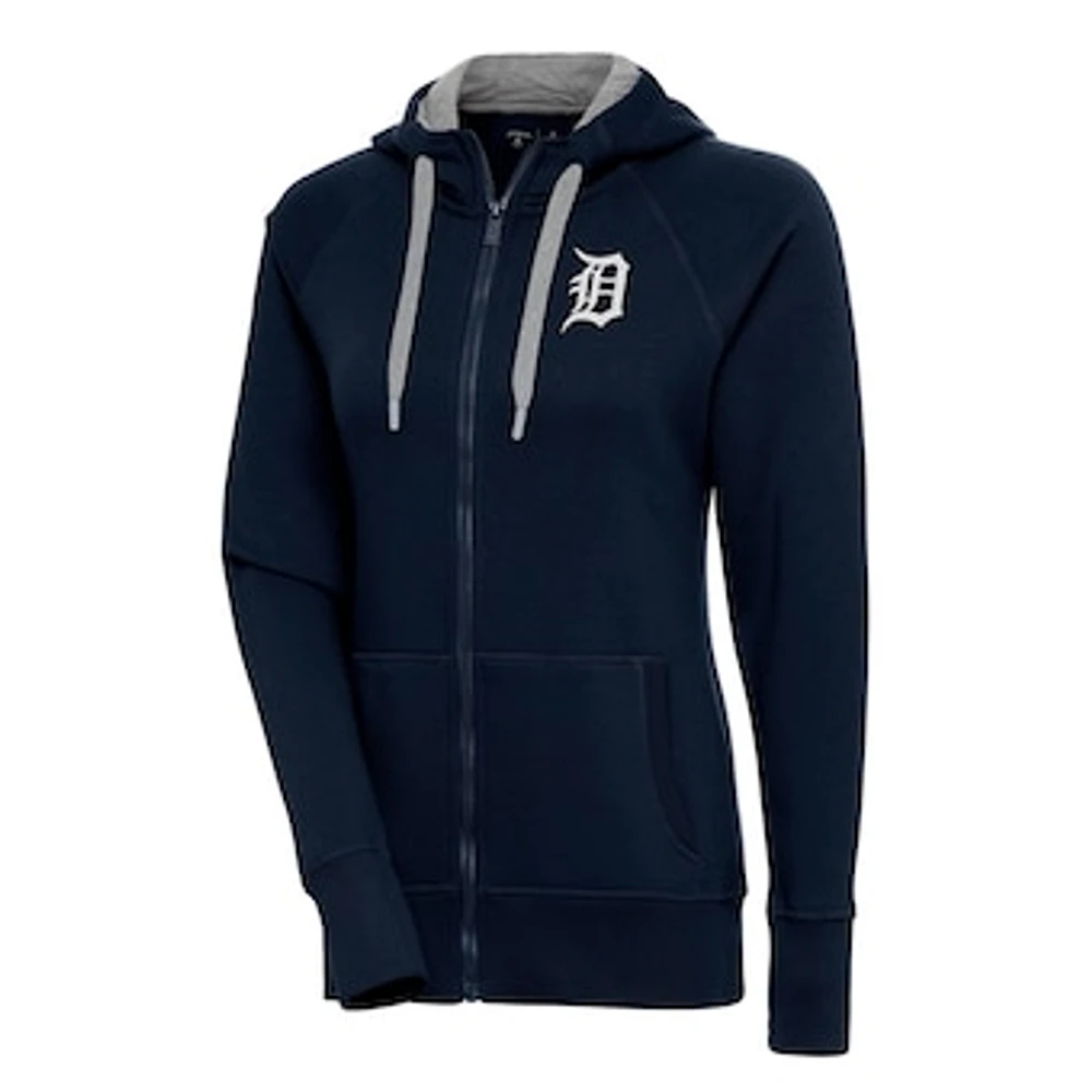 Women's Antigua Navy Detroit Tigers Brushed Metallic Victory Full-Zip Hoodie
