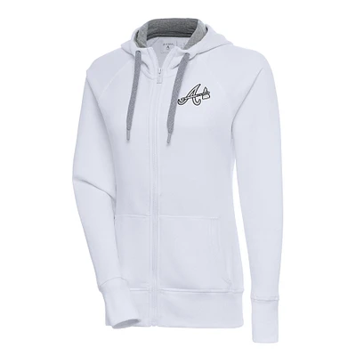 Women's Antigua White Atlanta Braves Brushed Metallic Victory Full-Zip Hoodie