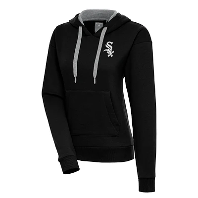 Women's Antigua Black Chicago White Sox Brushed Metallic Victory Pullover Hoodie