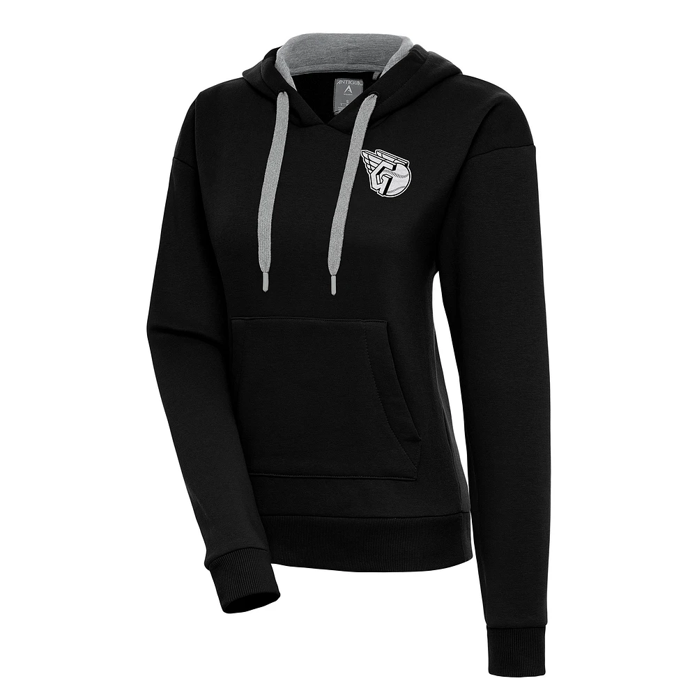 Women's Antigua Black Cleveland Guardians Brushed Metallic Victory Pullover Hoodie