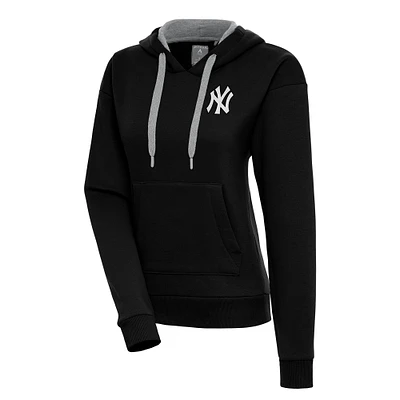 Women's Antigua Black New York Yankees Brushed Metallic Victory Pullover Hoodie