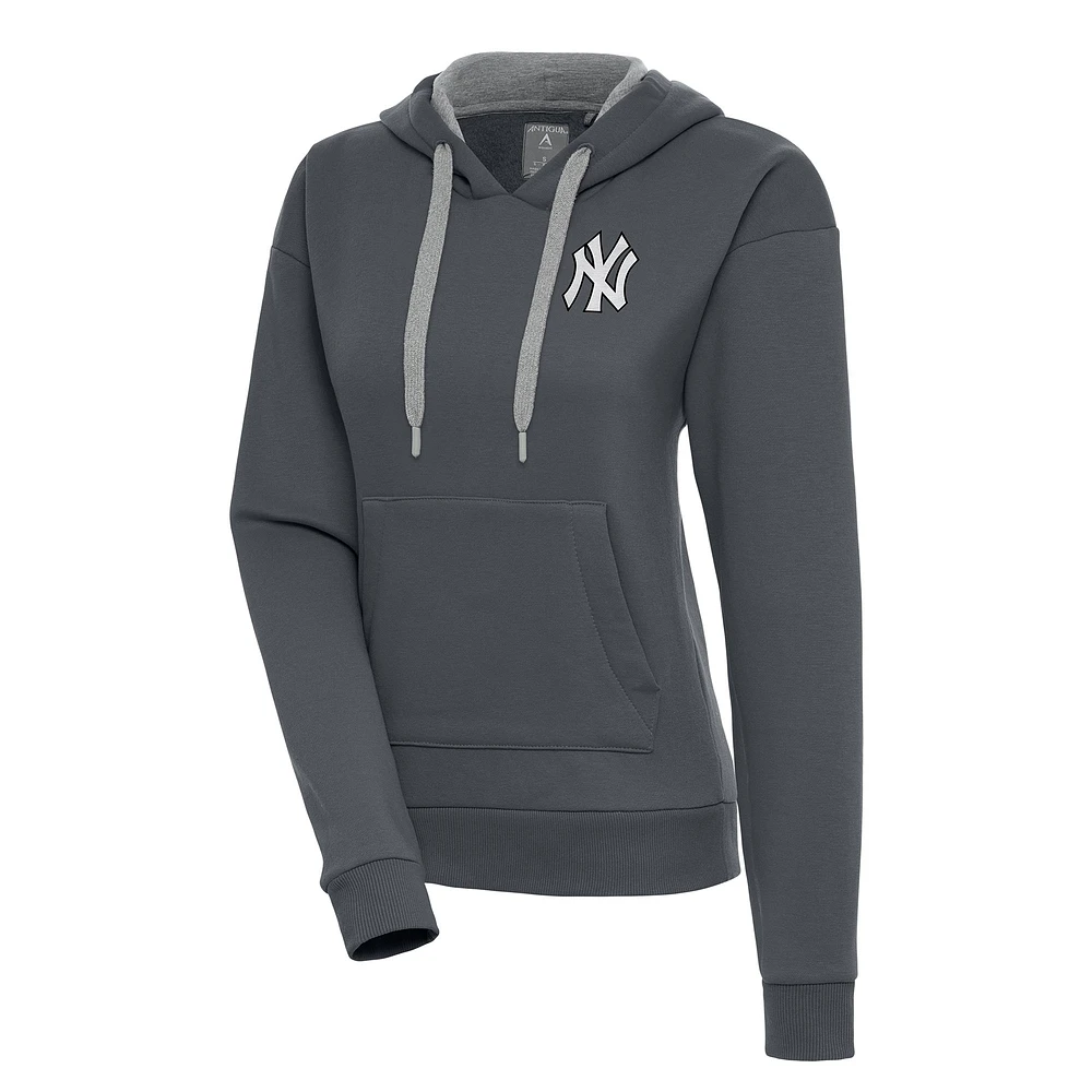 Women's Antigua Charcoal New York Yankees Brushed Metallic Victory Pullover Hoodie
