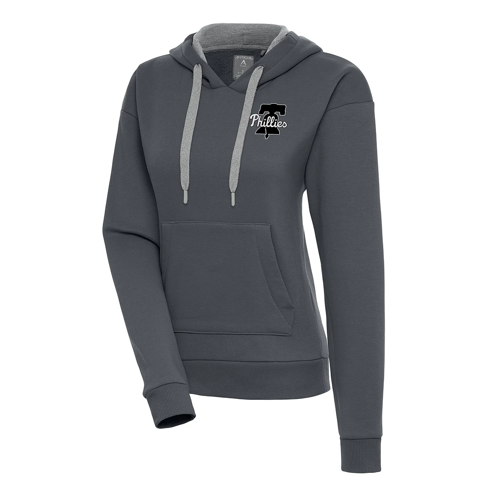 Women's Antigua Charcoal Philadelphia Phillies Brushed Metallic Victory Pullover Hoodie