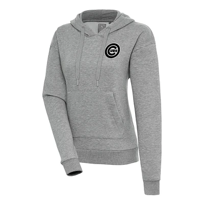 Women's Antigua Heather Gray Chicago Cubs Brushed Metallic Victory Pullover Hoodie