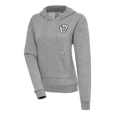 Women's Antigua Heather Gray Milwaukee Brewers Brushed Metallic Victory Pullover Hoodie