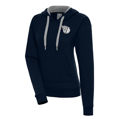 Women's Antigua Navy Cleveland Guardians Brushed Metallic Victory Pullover Hoodie