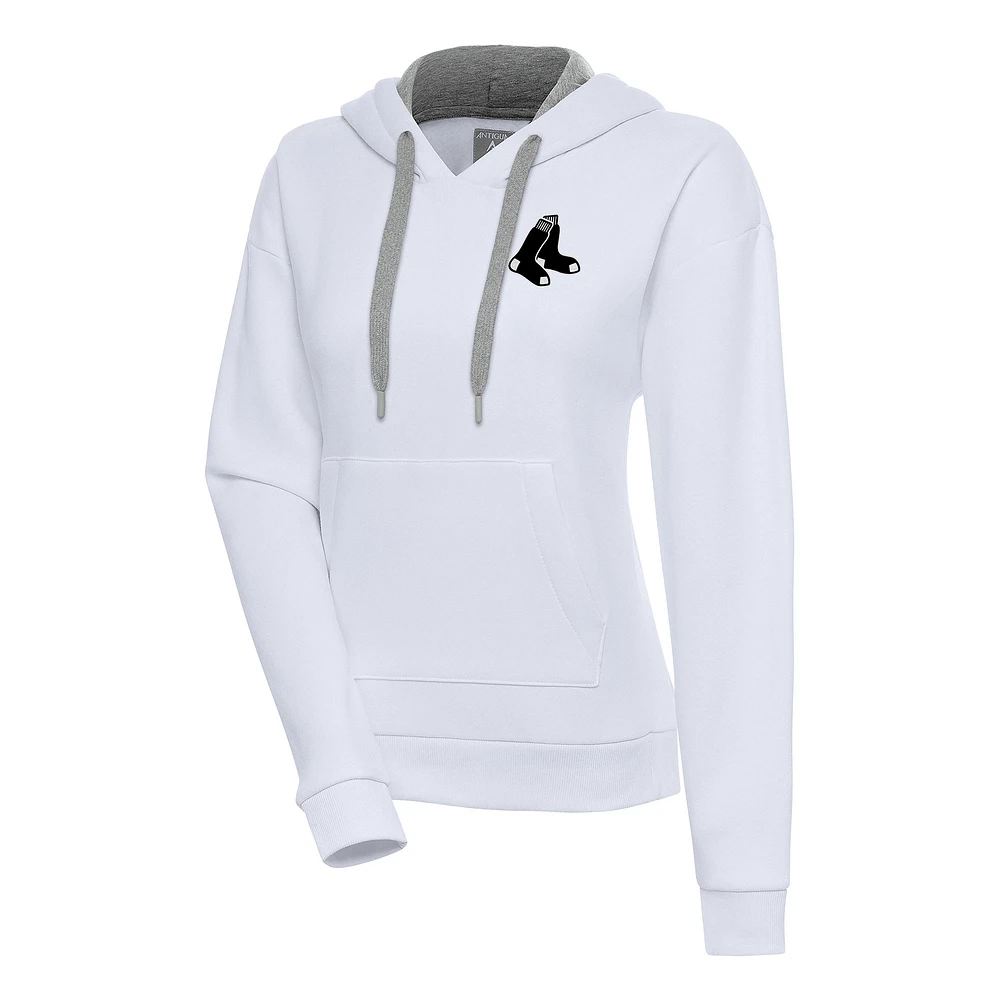 Women's Antigua White Boston Red Sox Brushed Metallic Victory Pullover Hoodie
