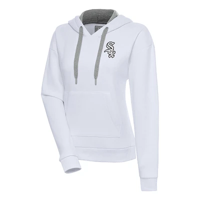 Women's Antigua White Chicago Sox Brushed Metallic Victory Pullover Hoodie