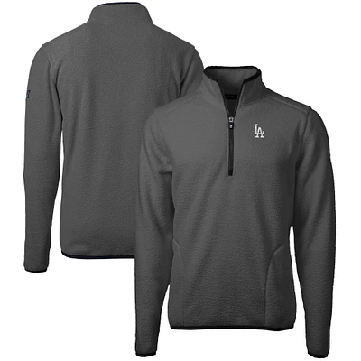 Men's Cutter & Buck Gray Los Angeles Dodgers Cascade Eco Sherpa Fleece Quarter-Zip Pullover Jacket