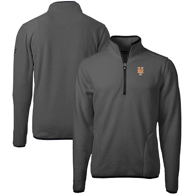 Men's Cutter & Buck Gray New York Mets Cascade Eco Sherpa Fleece Quarter-Zip Pullover Jacket