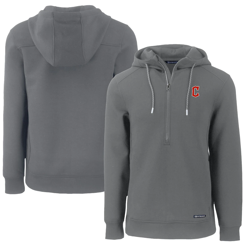 Men's Cutter & Buck Gray Cleveland Guardians Roam Eco Half-Zip Recycled Pullover Hoodie