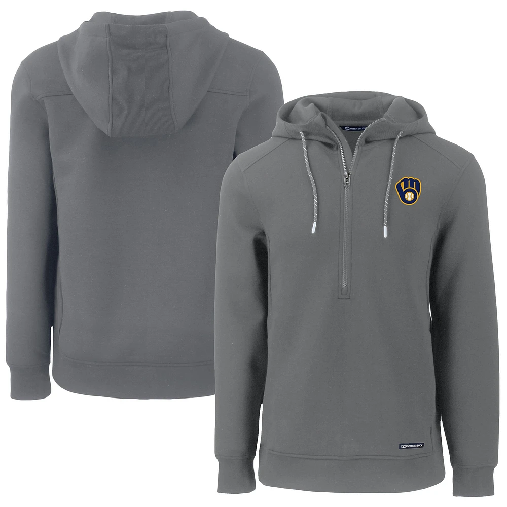 Men's Cutter & Buck Gray Milwaukee Brewers Roam Eco Half-Zip Recycled Pullover Hoodie