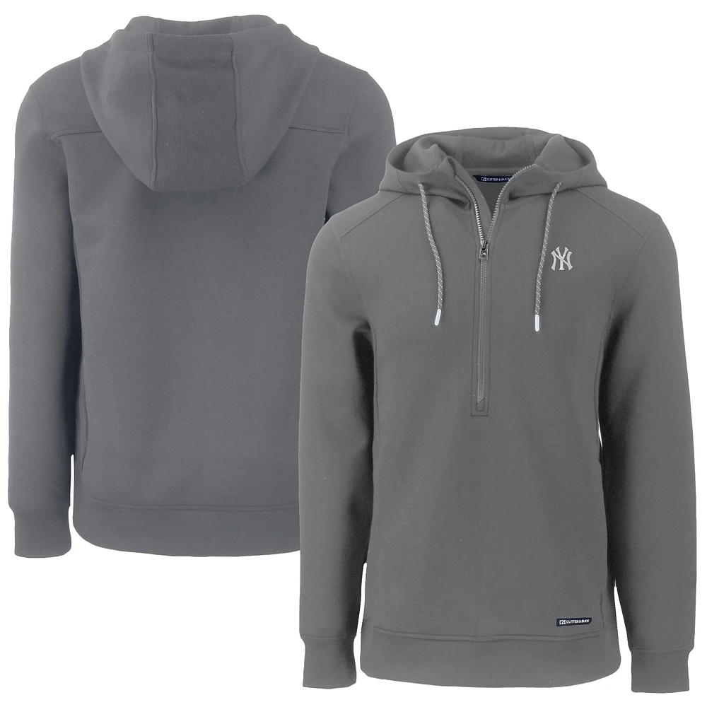 Men's Cutter & Buck Gray New York Yankees Roam Eco Half-Zip Recycled Pullover Hoodie
