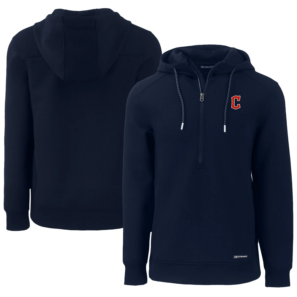 Men's Cutter & Buck Navy Cleveland Guardians Roam Eco Half-Zip Recycled Pullover Hoodie